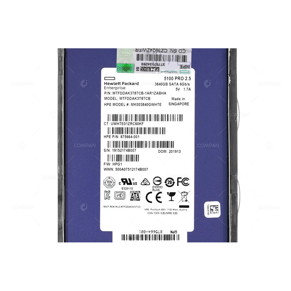 P02562-001  HP 3.84TB 6G 2.5 SFF SSD SATA DS MU G8 G9 G10