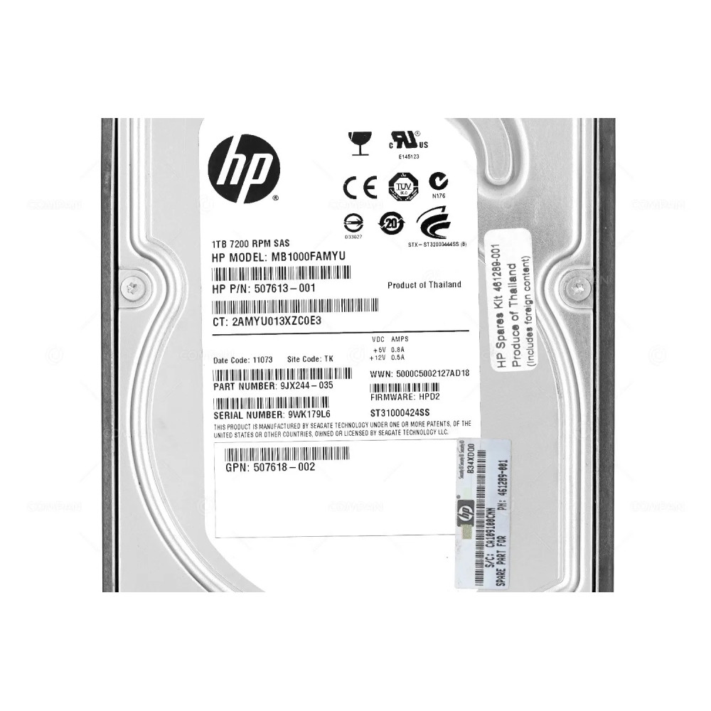 461289-001  HP HDD 1TB 7.2K SAS 3G 3.5" LFF FOR HP PROLIANT G6 G7