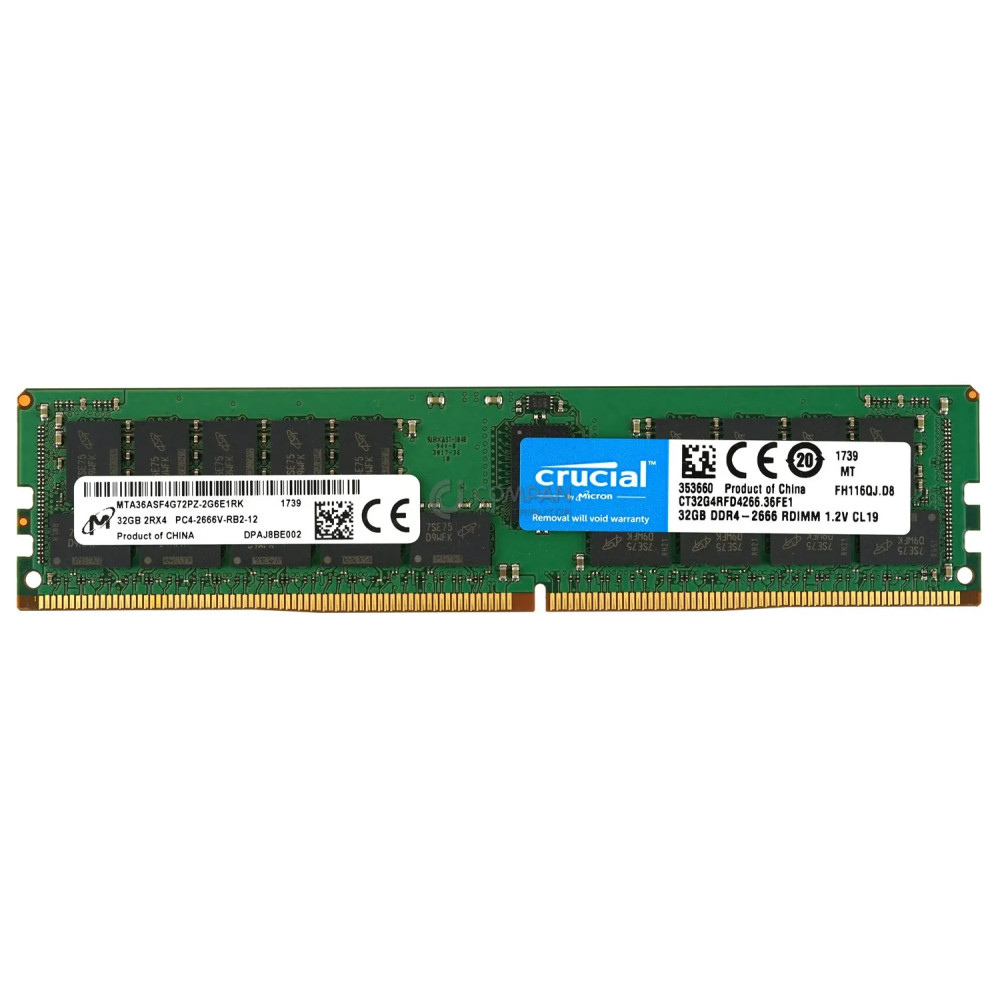 CT32G4RFD4266-36FE1 CRUCIAL MEMORY 32GB 2RX4 PC4-2666V RDIMM DDR4 - MTA36ASF4G72PZ-2G6E1