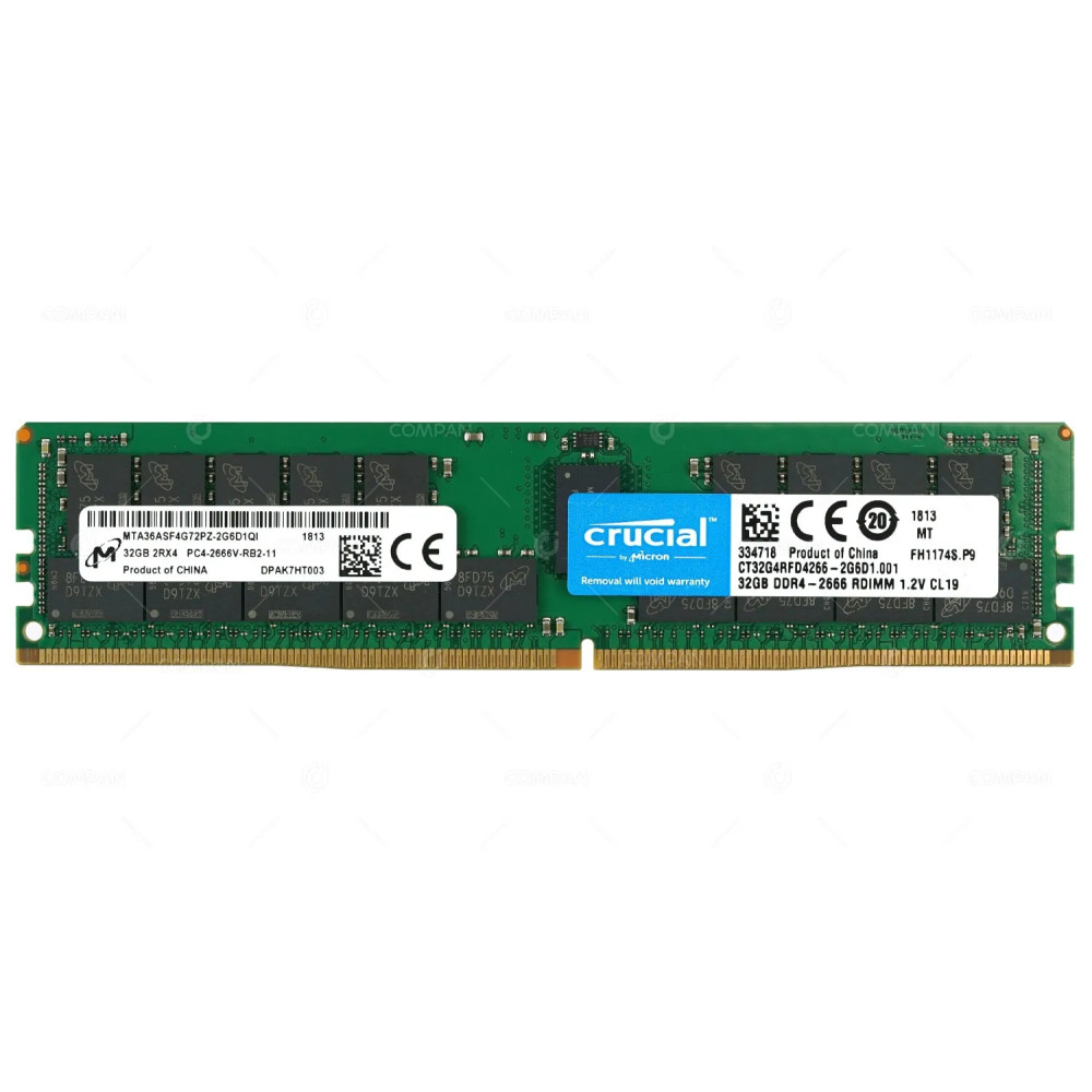 CT32G4RFD4266-2G6D1.001 CRUCIAL MEMORY 32GB 2RX4 PC4-2666V RDIMM ECC DDR4 21300V MTA36ASF4G72PZ-2G6D1, 334718