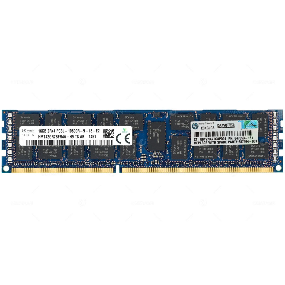 647653-181 HP MEMORY 16GB 2RX4 PC3L 10600R ECC SDRAM RDIMM DDR3 HMT42GR7BFR4A-H9