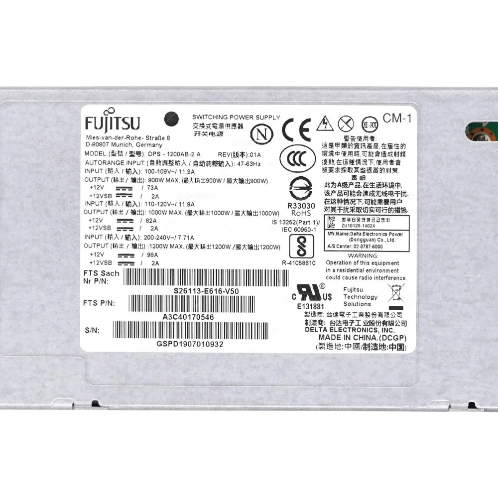 A3C40170546  FUJITSU 1200W POWER SUPPLY FOR PRIMERGY RX2530 RX2540 M2 M4 M5