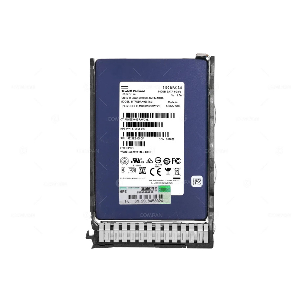 875865-001 HP SSD 960GB SATA 6G 2.5" SFF FOR HP PROLIANT DL360 G10 DL380 G10