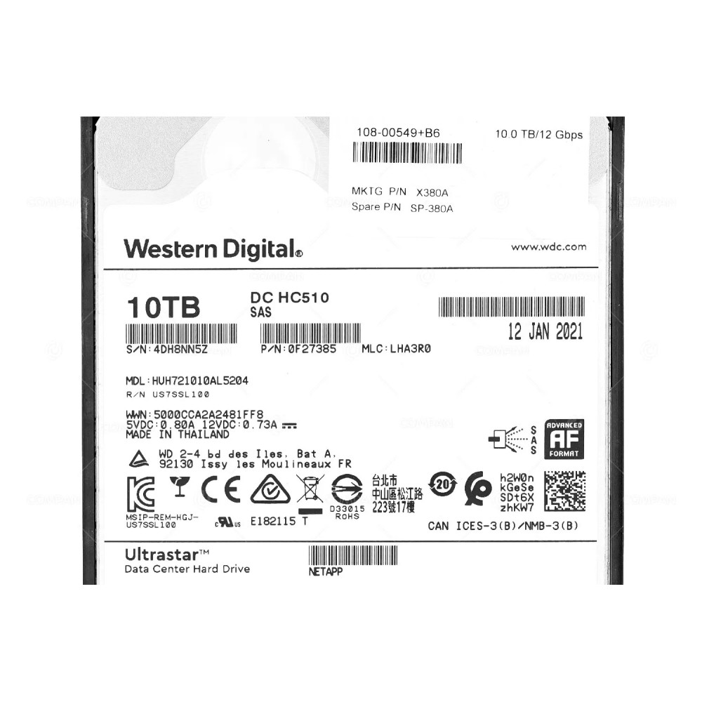 X380A  NETAPP HDD 10TB 7.2K SAS 12G 3.5" LFF FOR NETAPP FAS2720A