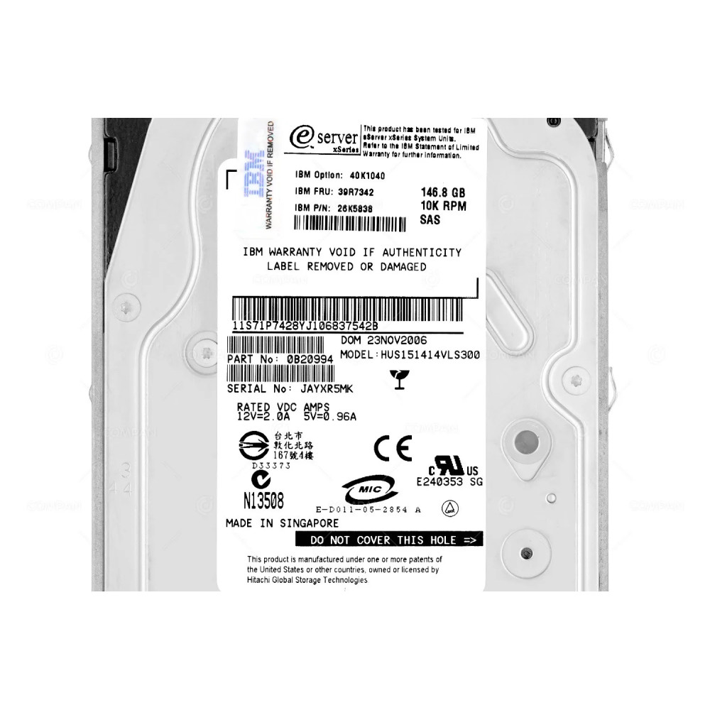 39R7342 IBM HDD 146GB 10K SAS 3G 3.5" LFF HOT-SWAP FOR IBM ESERVER