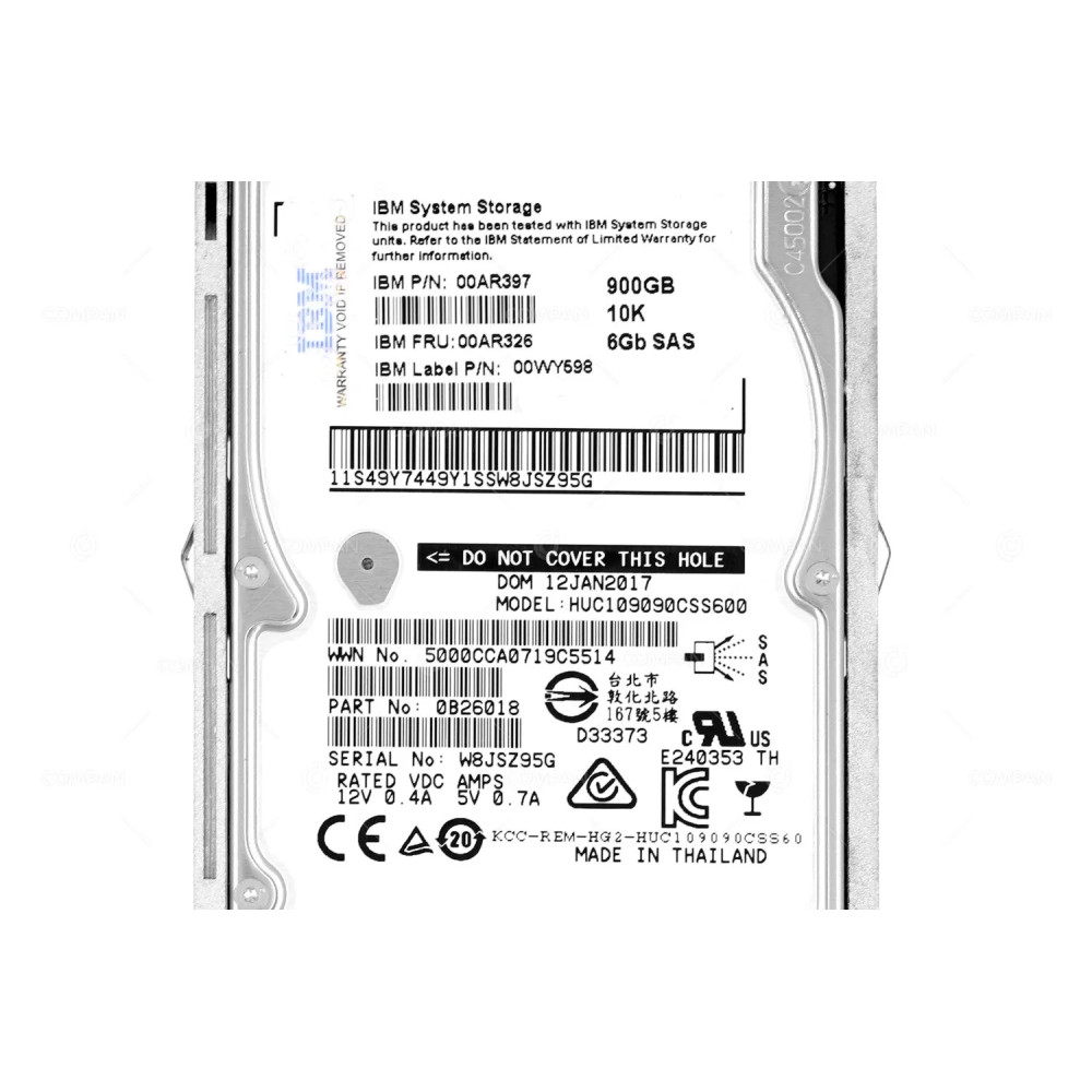 00AR326  IBM HDD 900GB 10K SAS 6G 2.5" SFF FOR IBM STORWIZE V7000