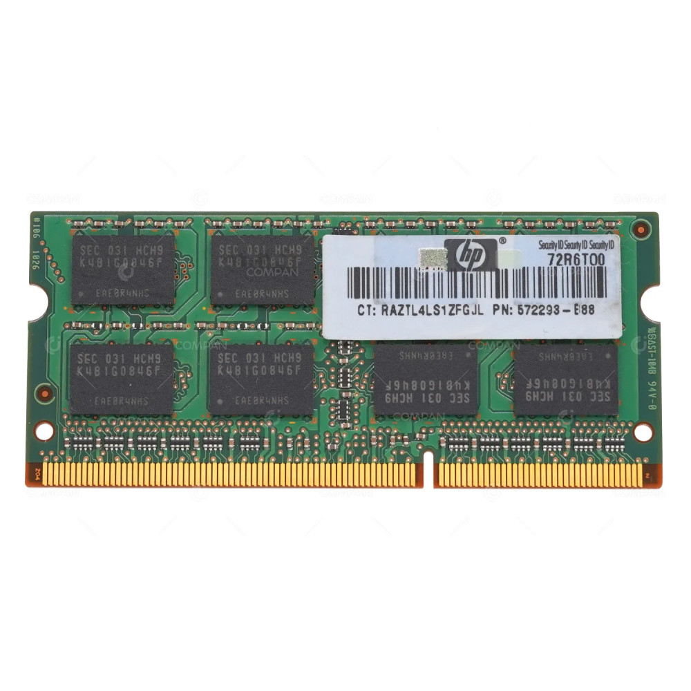 572293-B88  HP MEMORY 2GB 2RX8 PC3 10600 DDR3 1333 SODIMM 204PIN FOR LAPTOPS