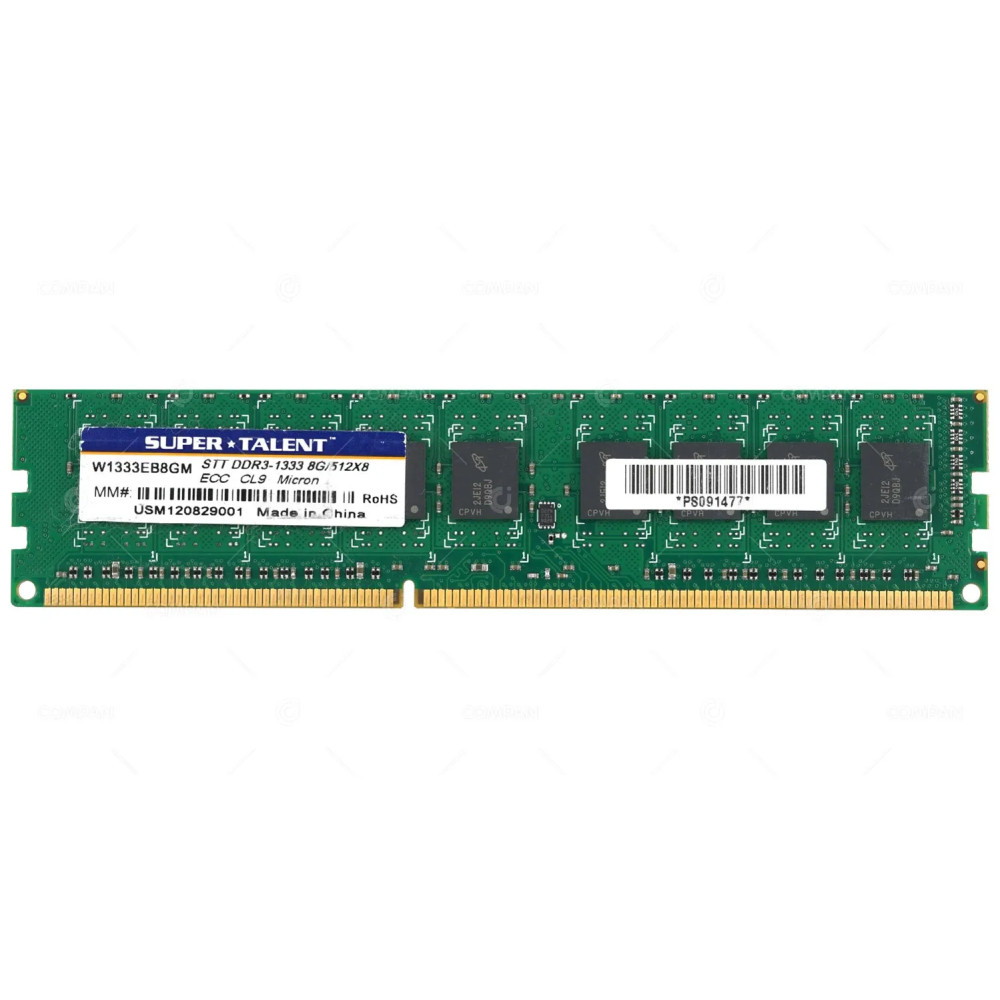 W1333EB8GM SUPER TALENT MEMORY 8GB 512X8 10600 PC3 MICRON CHIP 1333MHZ 240 PIN CL9 1.5V ECC UDIMM DDR3 USM120829001