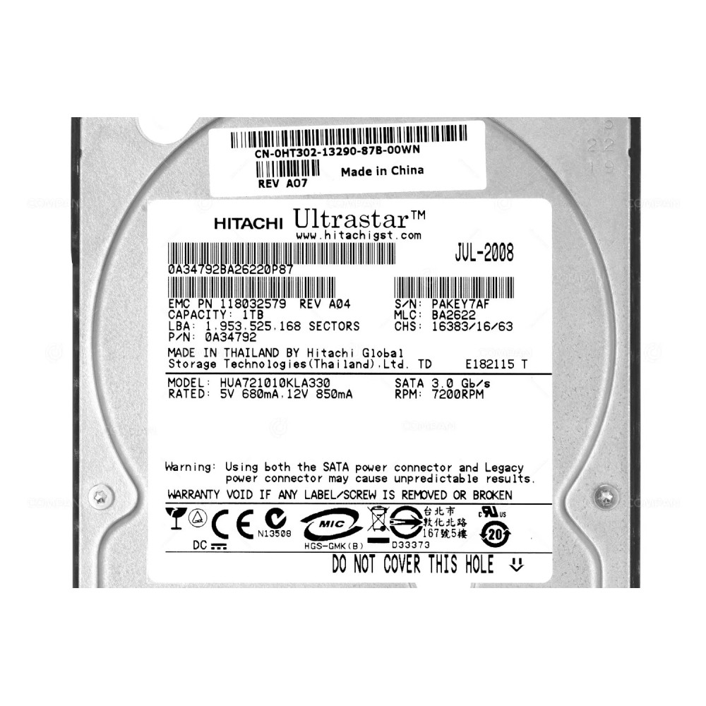 005048805 EMC HDD 1TB 7.2K SATA 3G 3.5" LFF FOR EMC AX4