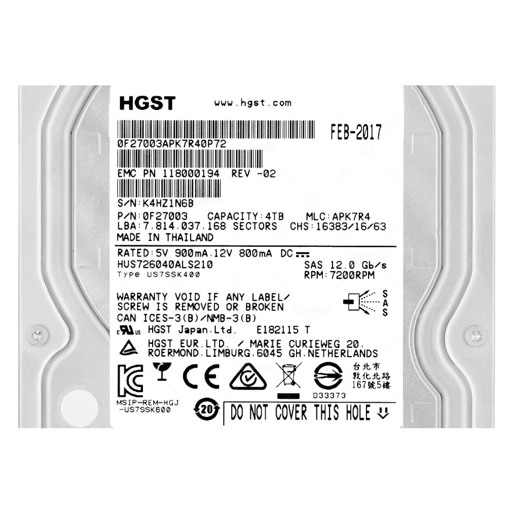 HUS726040ALS210  HITACHI HDD 4TB 7.2K SAS 12G 3.5" LFF
