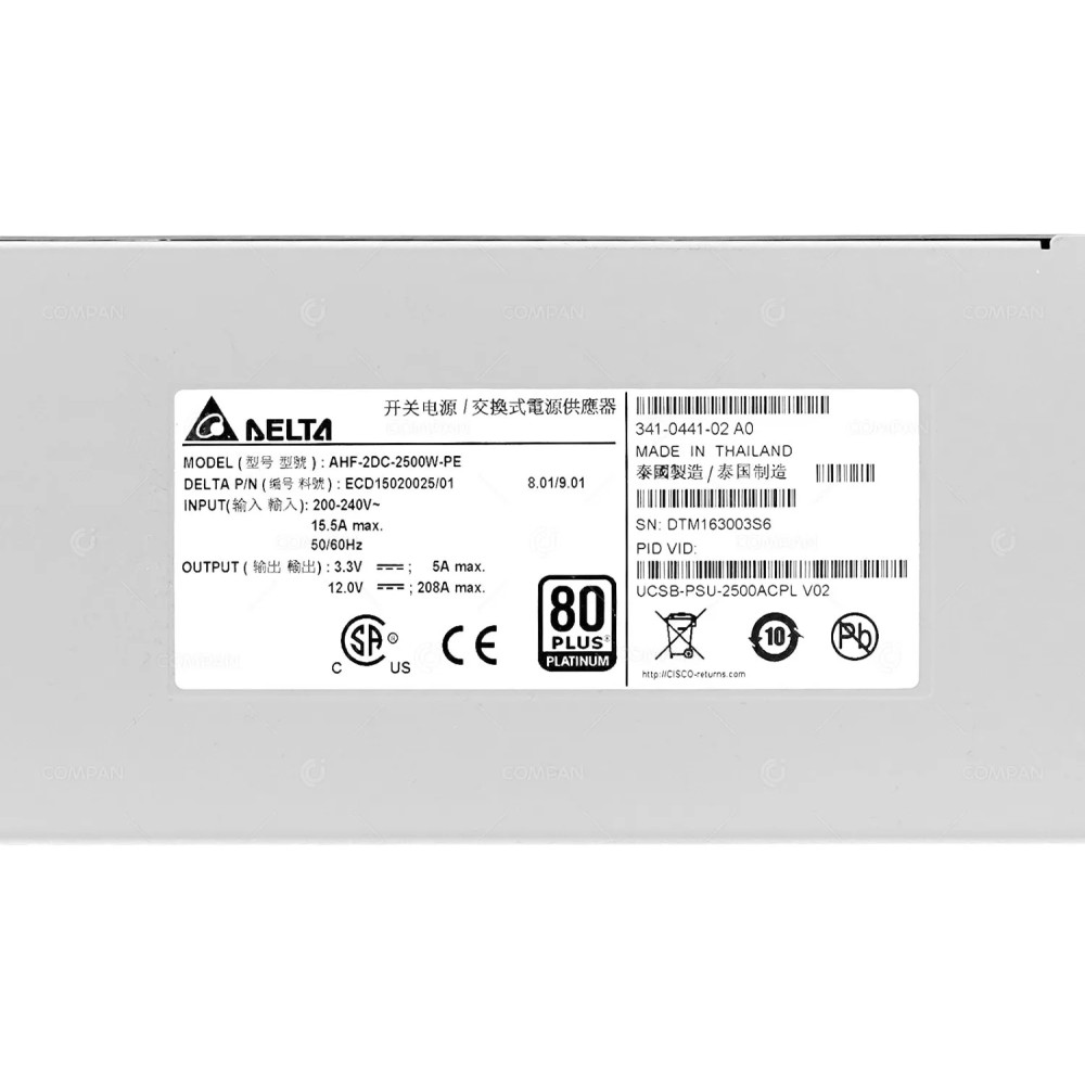 341-0441-02 CISCO 2500W POWER SUPPLY FOR CISCO UCS 5108 BLADE CHASSIS