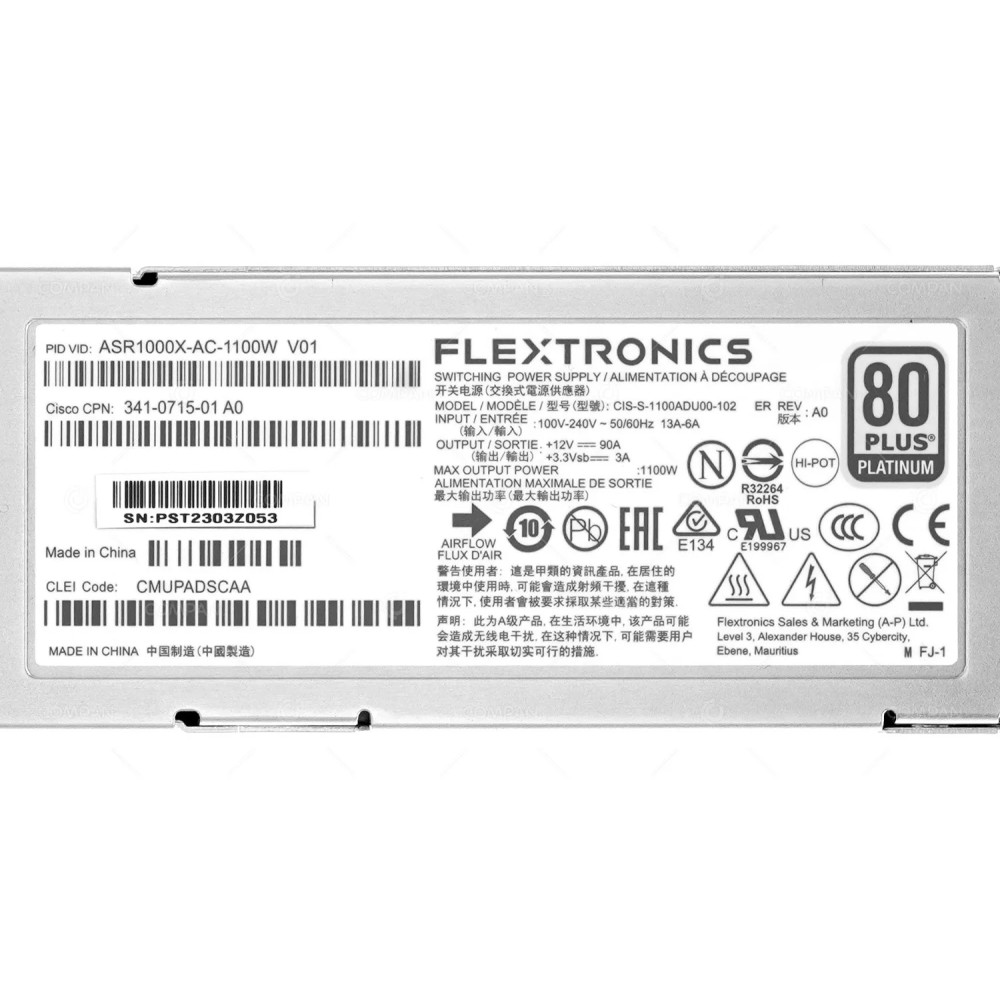 ASR1000X-AC-1100W  CISCO 1100W POWER SUPPLY 80 PLUS PLATINUM FOR ASR1006-X