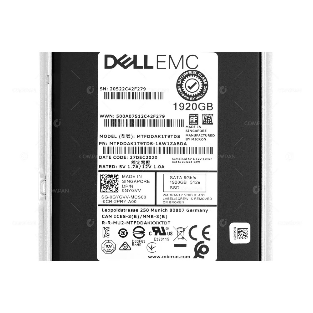 GYGVV G14  DELL DS 5300 PRO SSD 1.92TB SATA 6G 2.5" SFF SSD FOR VXRAIL P570F