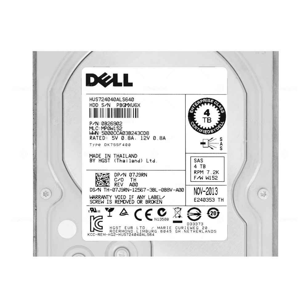 7J9RN  DELL HARD DRIVE 4TB 7.2K 6G 3.5 LFF SAS FOR POWERVAULT M-SERIES
