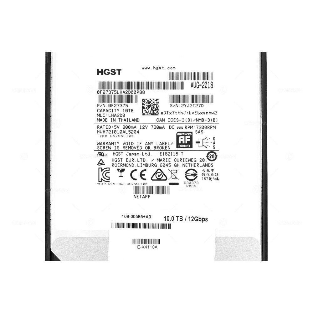 E-X4110A  NETAPP HDD 10TB 7.2K SAS 12G 3.5" LFF FOR NETAPP E2800