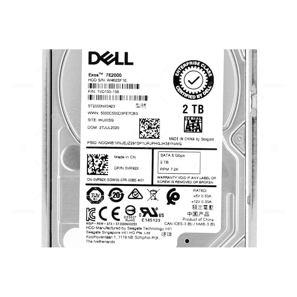 VR92X G14  DELL HARD DRIVE 2TB 7.2K 6G 2.5 SFF SATA G14
