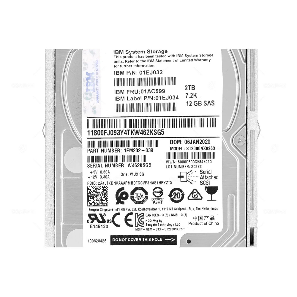 01AC599  IBM 2TB 10K 7.2K 12 SAS 2.5 SFF HARD DRIVE FOR STOREWIZE V5000 G1 G2