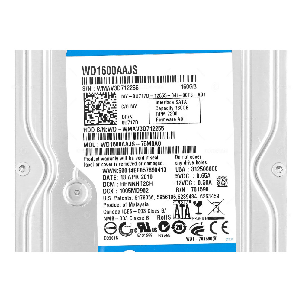 U717D  DELL HARD DRIVE 160GB 7.2K 6G SATA 3.5 LFF HOT-SWAP