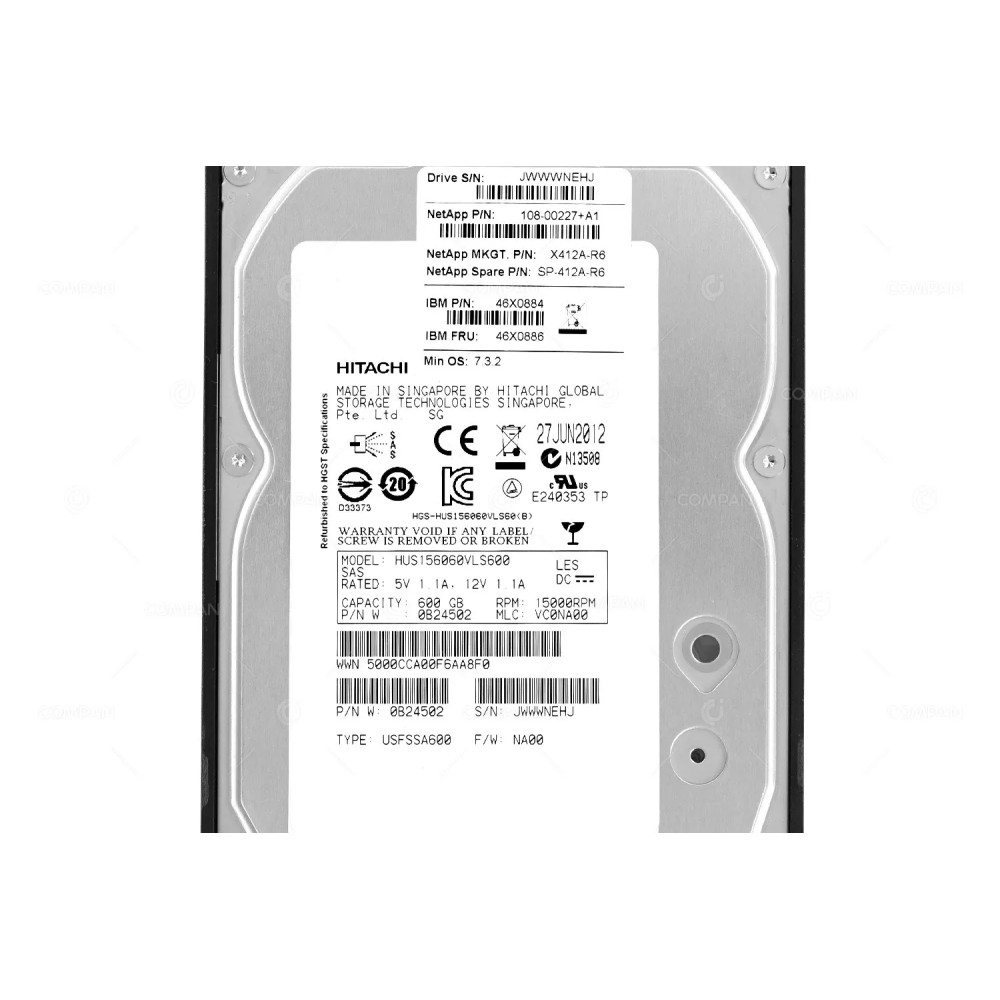 X412A-R6  NETAPP HDD 600GB 15K SAS 6G 3.5" LFF FOR NETAPP DS4243