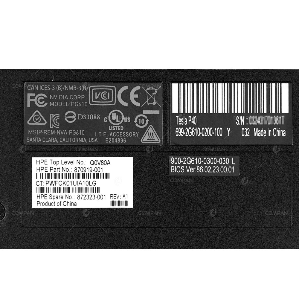 872323-001 NO BRACKET  HP NVIDIA TESLA P40 GPU 24GB GDDR5 PCIE 3.0 X16 ACCELERATOR NO BRACKET