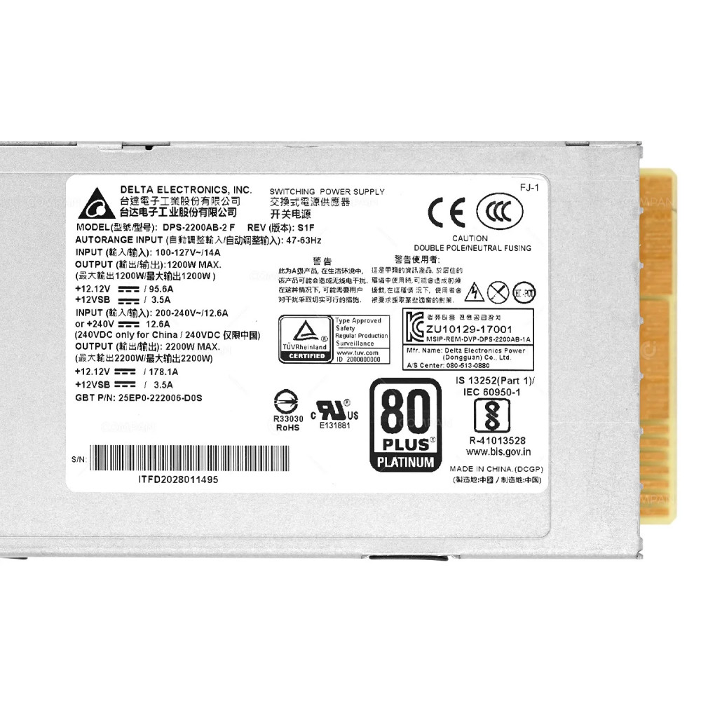 25EP0-222006-D0S GIGABYTE 80+ PLATINUM 2200W SWITCHING POWER SUPPLY FOR H262-Z63