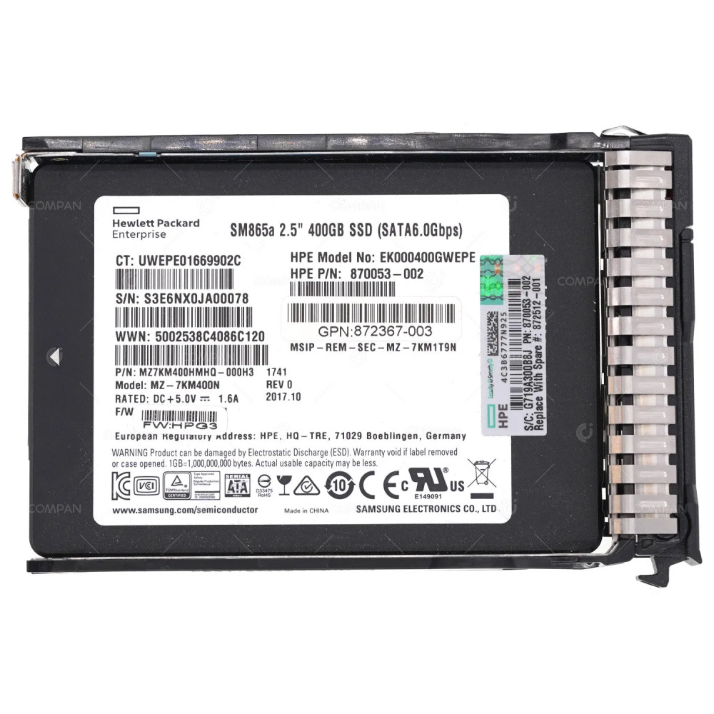 872512-001  HP SSD 400GB SATA 6G 2.5" SFF FOR PROLIANT G10