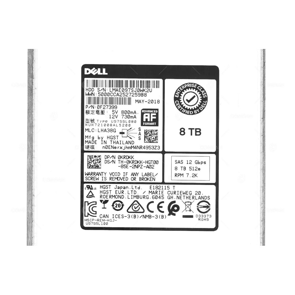 KRDKK  DELL HDD 8TB 7.2K SAS 12G 3.5" LFF HOT-SWAP FOR DELL POWEREDGE G11-G13