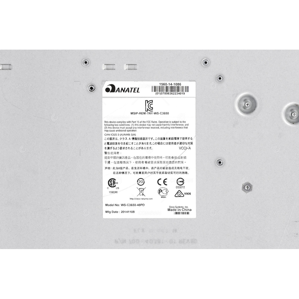 Cisco WS-C3650-48FD-L 48x RJ-45 1G 4x SFP 1G (2x10G) Power over Ethernet Switch