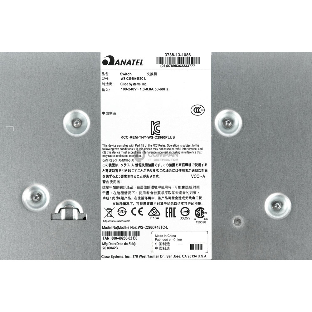 Cisco WS-C2960+48TC-L 48x RJ-45 100Mb 2x Combo RJ-45 / SFP 1Gb - Ethernet Switch