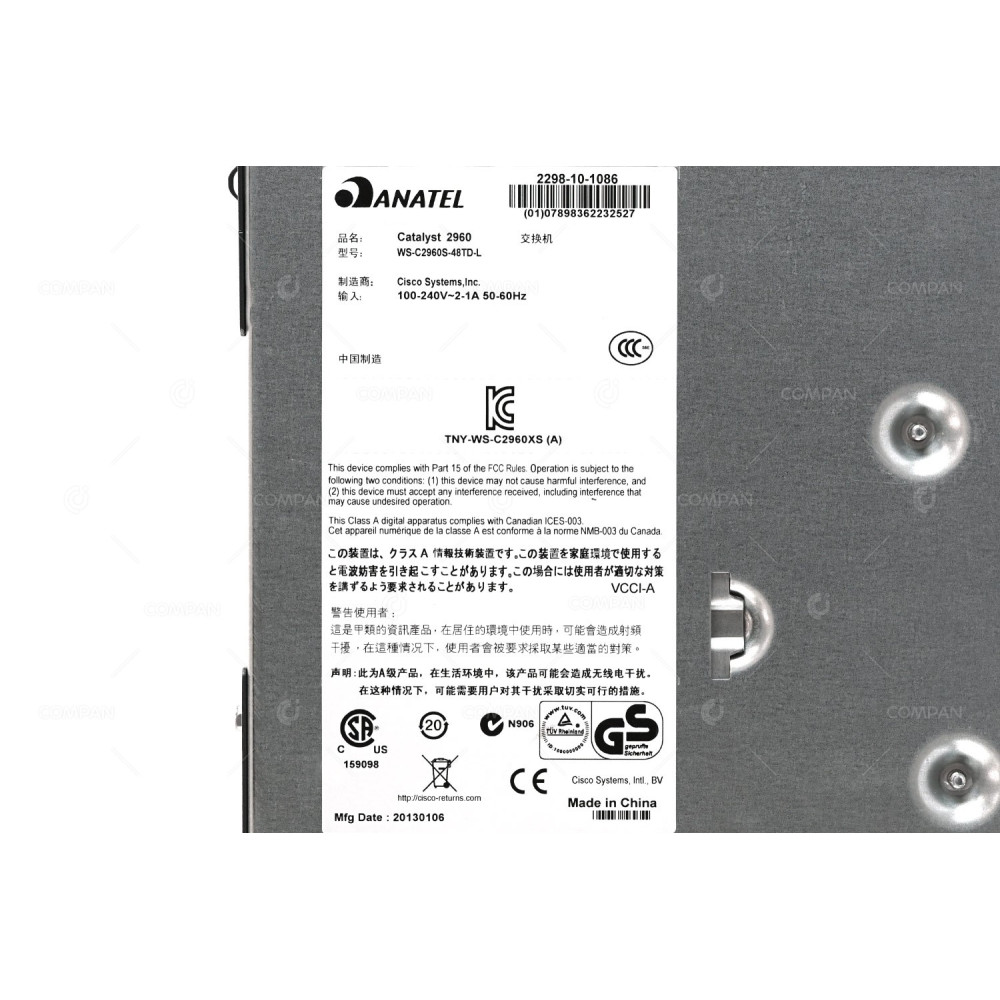 WS-C2960S-48TD-L CISCO CATALYST 2960 48 PORT 1GB ETHERNET 2 PORT 10GB SFP+ SWITCH WS-C2960S-48TD-L -