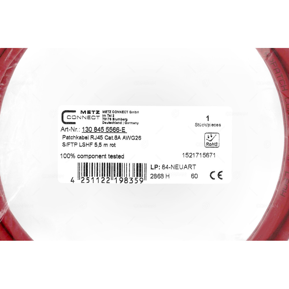 4251122198359  PATCHCORD RJ45 CAT.6A AWG26 5.5M RED