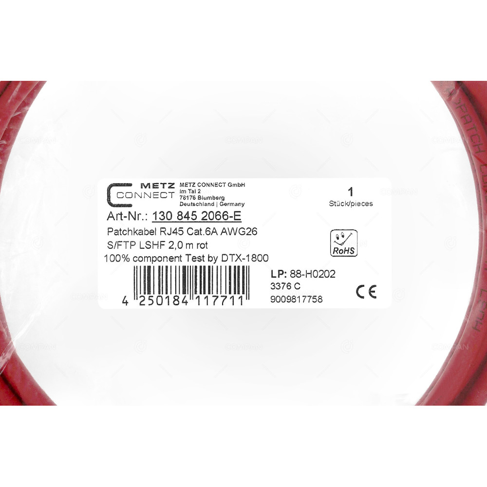 4250184117711  PATCHCORD RJ45 CAT.6A AWG26 2M RED
