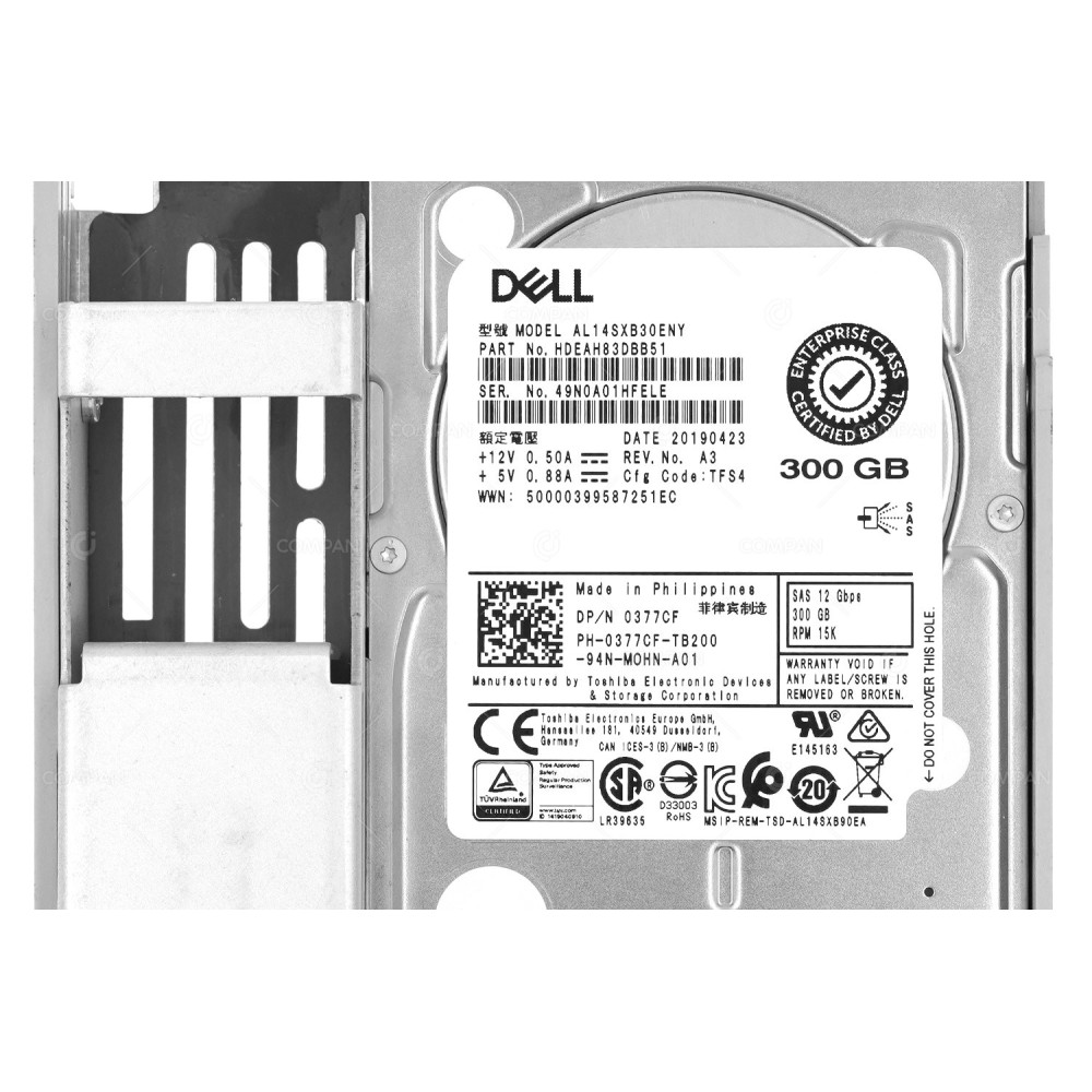 377CF LFF  DELL HARD DRIVE 300GB 15K 12G SAS 2.5 SFF IN 3.5 LFF G11 G12 G13