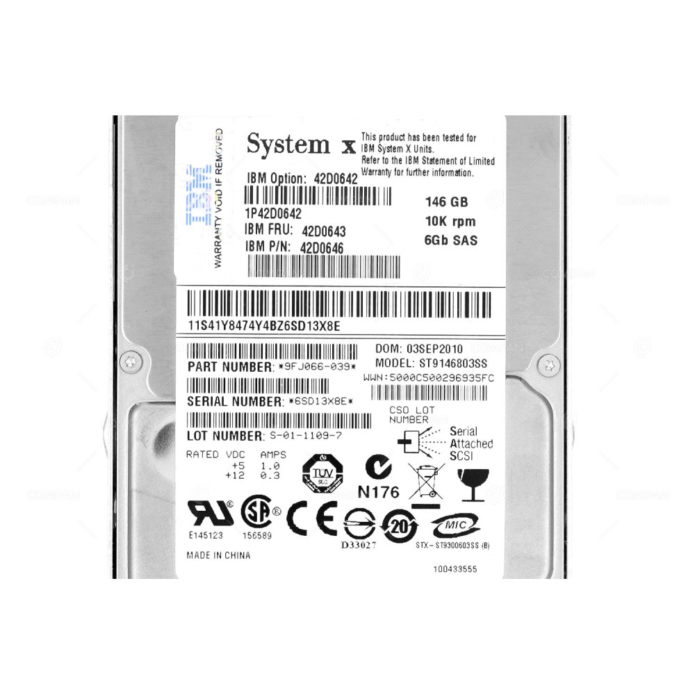 42D0643  IBM 145GB 10K 6G SAS 2.5 SFF HARD DRIVE