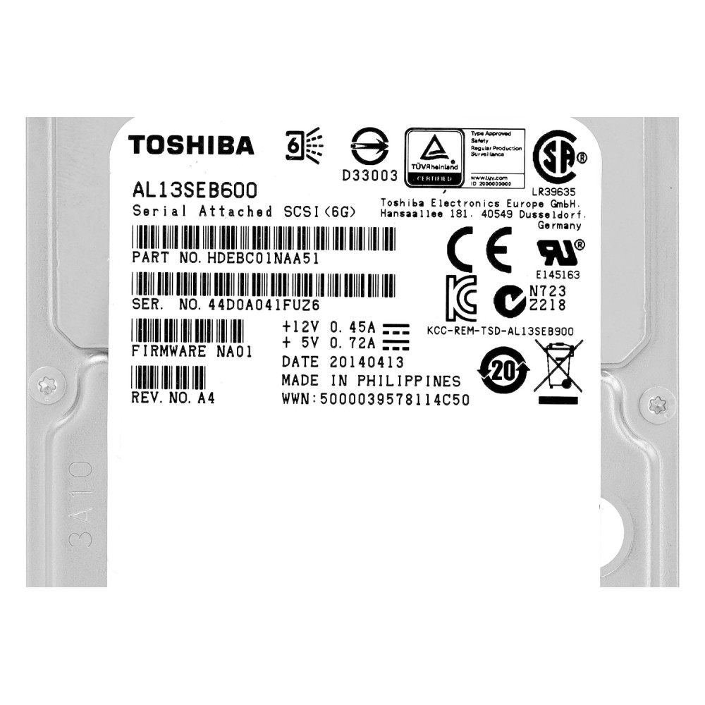 AL13SEB600 TOSHIBA HDD 600GB 10K SAS 6G 2.5" SFF HOT-SWAP