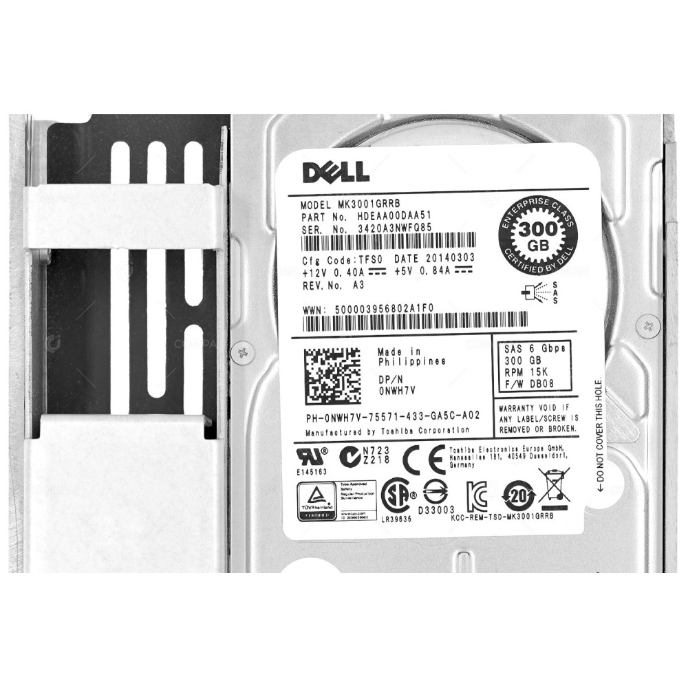NWH7V LFF  DELL HARD DRIVE 300GB 15K 6G SAS 2.5 SFF IN 3.5 LFF HOT-SWAP	G11 G12 G13