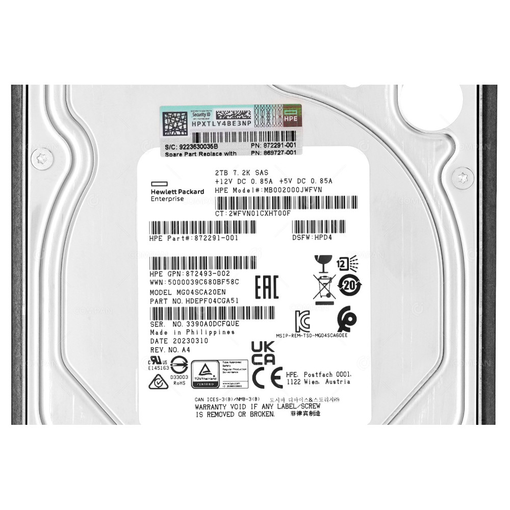 869727-001  HP HARD DRIVE 2TB 7.2K 12G SAS 3.5 LFF FOR STORAGEONCE D2600