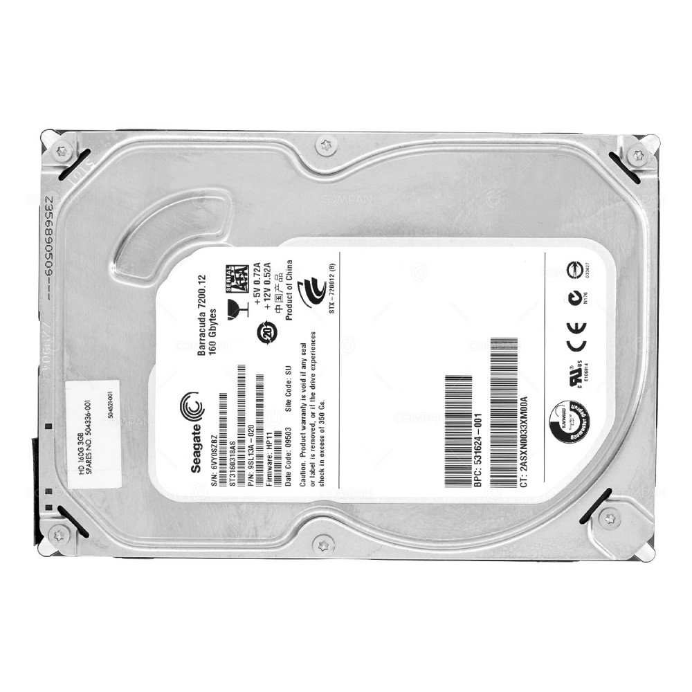 504336-001  HP HARD DRIVE 160GB 7.2K 3G 3.5 LFF SATA
