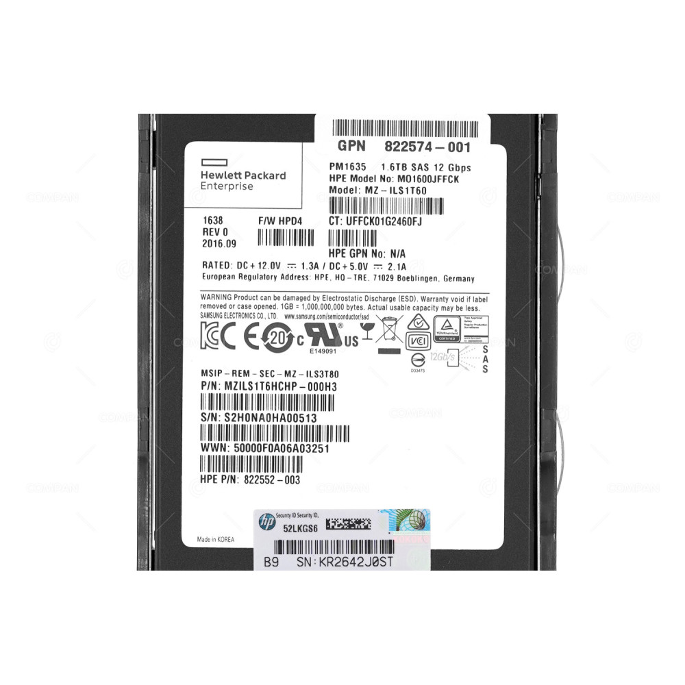 822788-001  HP 1.6TB 12G SAS 2.5 SFF SSD