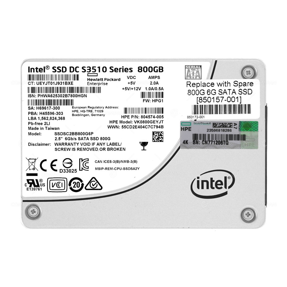 850157-001  HP SSD 800GB SATA 6G 2.5" SFF FOR HPE SYNERGY 12000