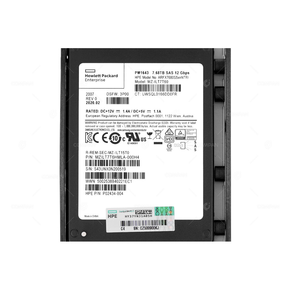 P08736-001  HP SSD 7.68TB SAS 12G 2.5" SFF FOR 3PAR STORESERV 8000 8200 8400