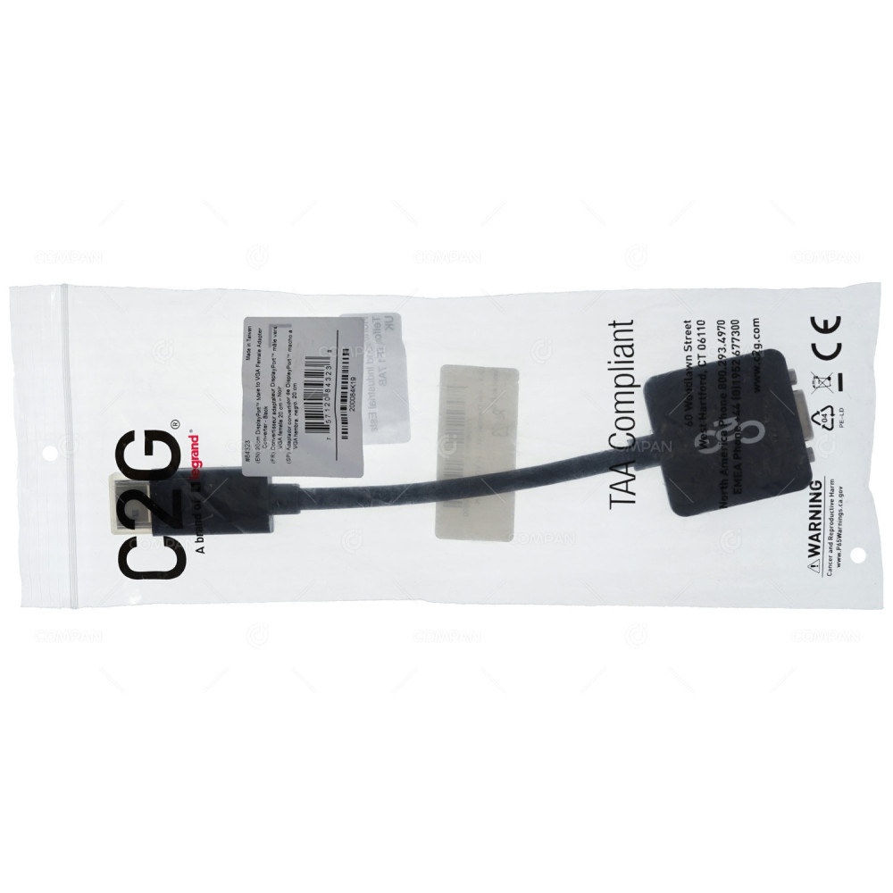 84323  C2G DISPLAYPORT TO VGA ADAPTER CONVERTER 20CM