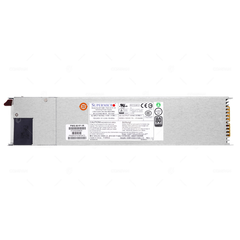 PWS-501P-1R  SUPERMICRO 500W 80+ Platinum Power Supply for Nimble Storage CS300