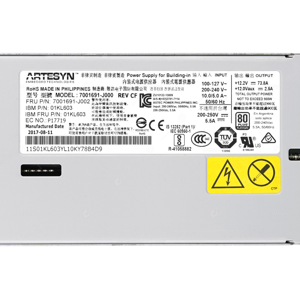 01KL603  IBM 900W POWER SUPPLY 80+ PLATINUM FOR IBM S812L