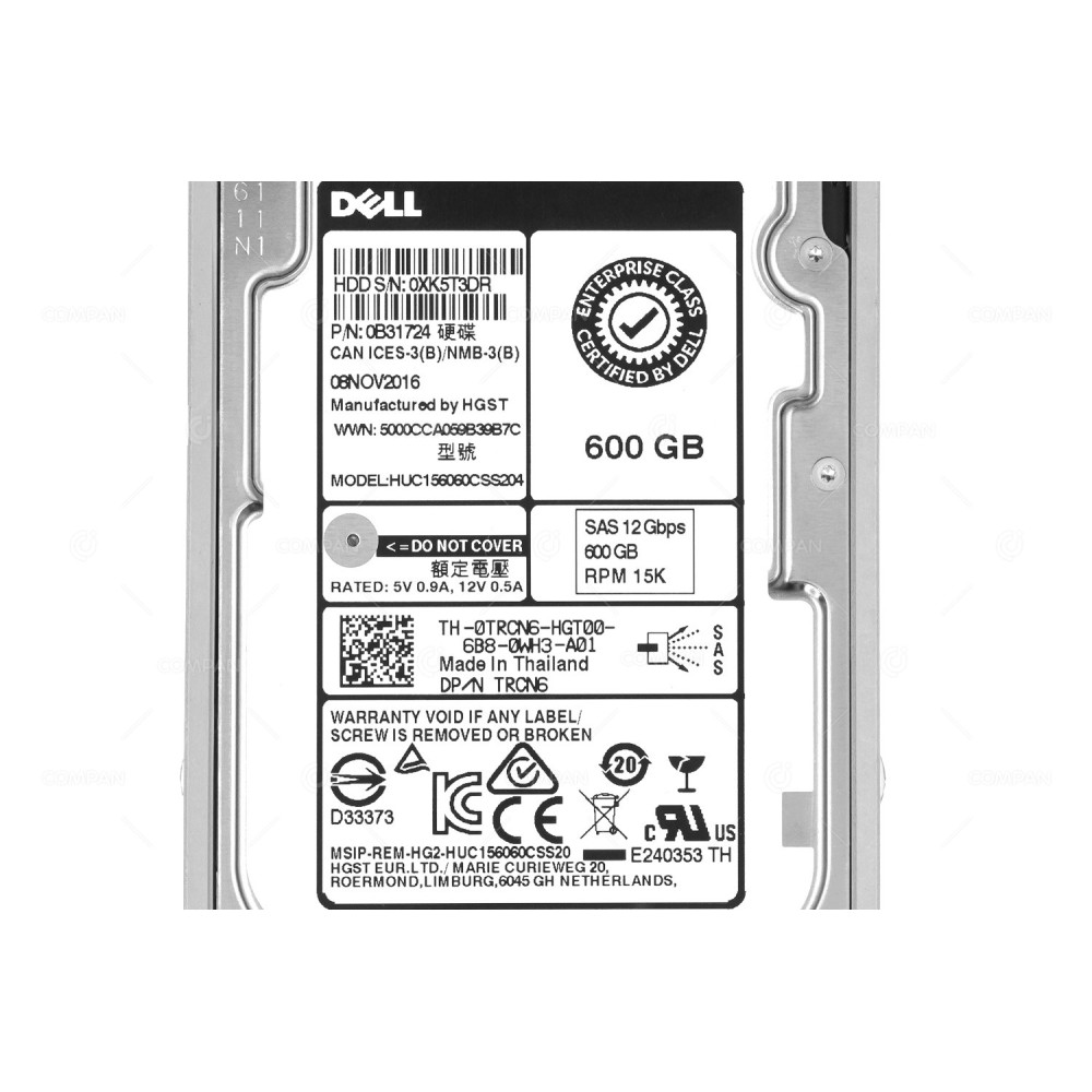 TRCN6  DELL HDD 600GB 15K SAS 12G 2.5" SFF FOR DELL POWEREDGE G11 G12 G13