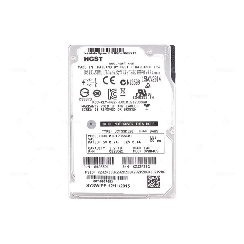 HUC101212CSS601  HITACHI 1.2TB 10K 6G SAS 64MB CACHE 2.5 SFF HARD DRIVE