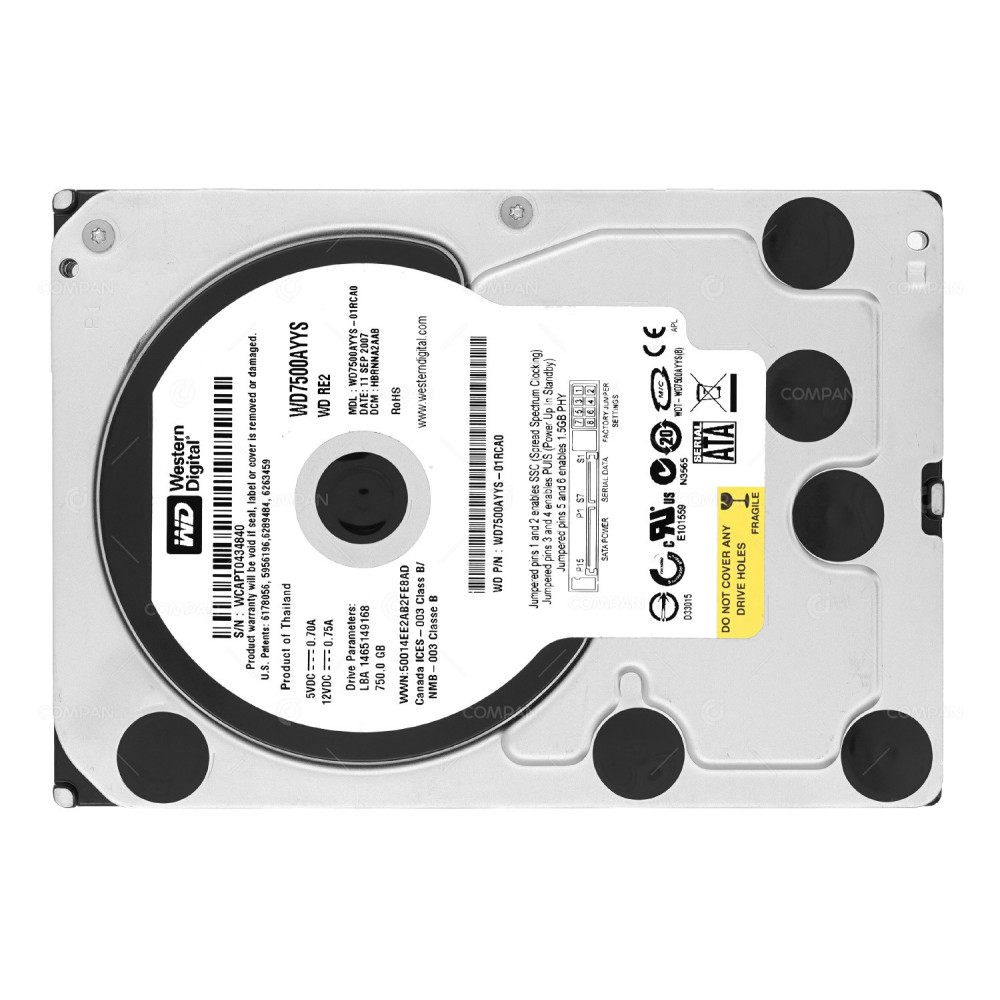 WD7500AYSS  WD 750GB 7.2K 3G SATA 3.5 LFF HARD DRIVE