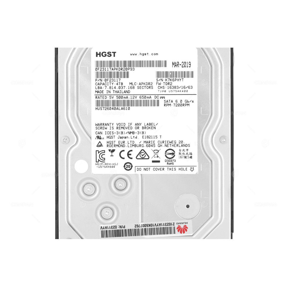 02311AYV  HUAWEI 4TB 7.2K 6G SATA 3.5 LFF HARD DRIVE FOR RH2288H V3