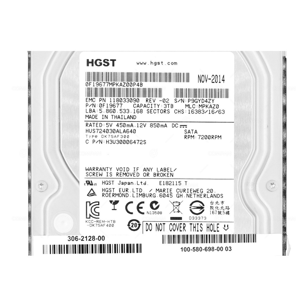 100-580-698-00  EMC 3TB 7,2K 3G SATA 3.5 LFF HARD DRIVE FOR CENTERA-SN4 GEN4LP