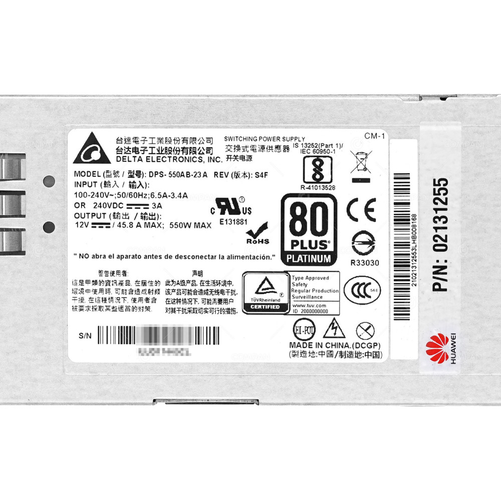 021311255  HUAWEI 80 PLUS PLATINUM 550W SWITCHING POWER SUPPLY FOR 1288H 2288H